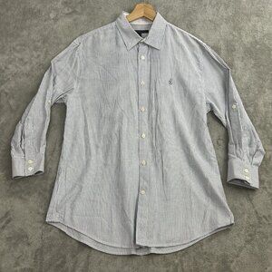 John Varvatos USA Shirt Mens Medium Striped Peace Sign Logo Button Up Casual